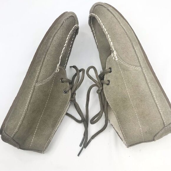 American Eagle Gray Suede Cream Shearling Soft Structure Lace up Moccasin Shoes - Picture 3 of 10